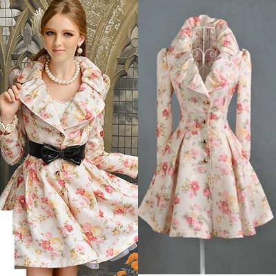 Free shipping rose huge bottom women vintage flounce princess windbreaker dress coats trench winter new fashion outerwear