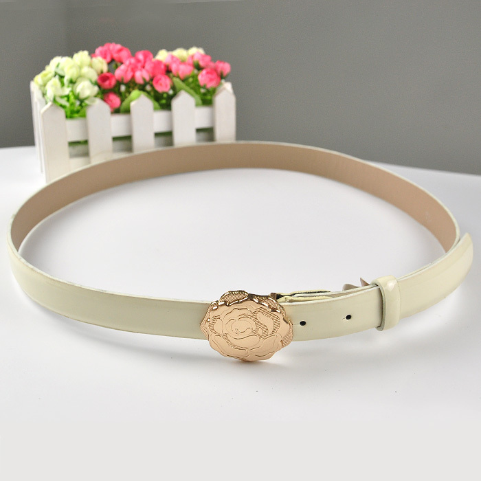 Free Shipping Rose Metal Buckle Belt  Pu Leather Belts  Women's Fashion accessories  white color  6005/