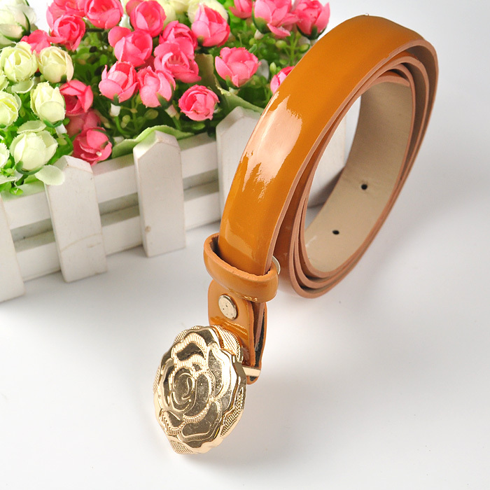 Free Shipping Rose Metal Buckle Belt  Women's Light Pu Leather Belts orange color  6004/