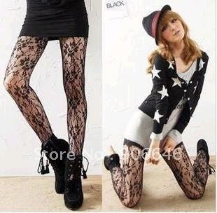 FREE SHIPPING Rose NET Black pantyhose lace pattern hollow mesh silk stockings Wholesale 1PC/LOT