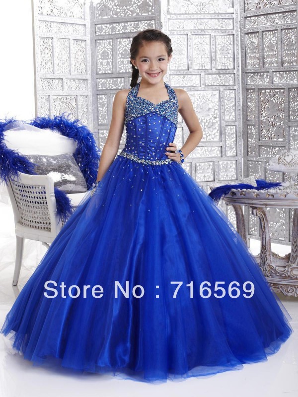 Free shipping Royal blue flower girl dresses ball gowns Tulle princess dress for weddings 2013