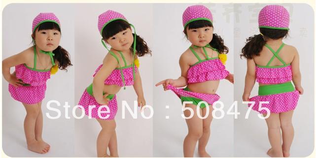 Free Shipping,Ruffles Hot Pink Dot children/girl/kids' swimsuit/swimwear/beach wear/bikini/swimming wear