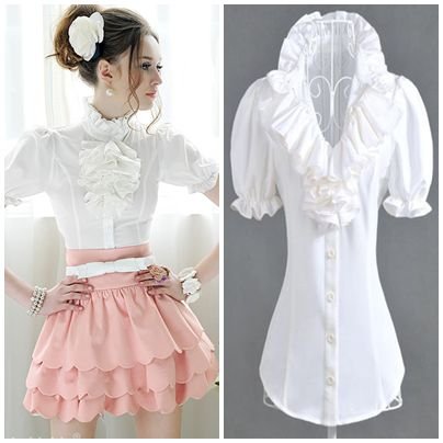 Free shipping ruffles solid short sleeve formal pleated women chiffon blouse shirt new fashion 2012