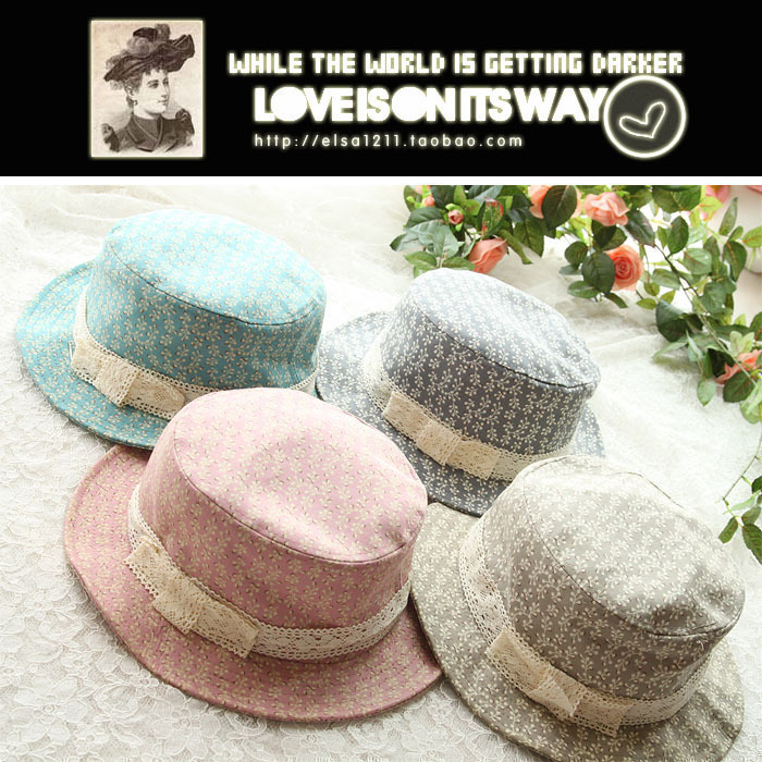 Free Shipping Rustic lace bow small fedoras cadet cap sunbonnet sun hat millinery casual cap