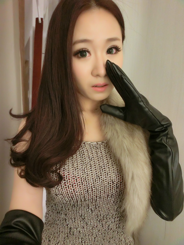 Free shipping S code 50cm Women's  Synthetic Leather Gloves Ultra Long Faux Leather Design High Fashion women's Gloves