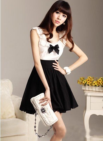free shipping S-L manufacturers supply women's fashion WHITE+BLACK chiffon dress ladies fashion dress with #ZHL16