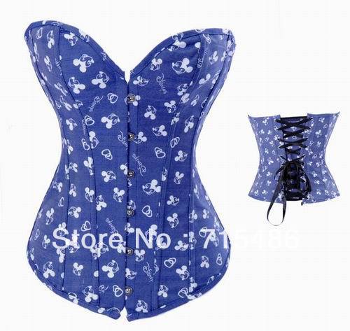 Free Shipping S/M/L/XL Size Satin Satin Brocade Waist Training Corset Sexy Lingerie Mickey Mouse Corset