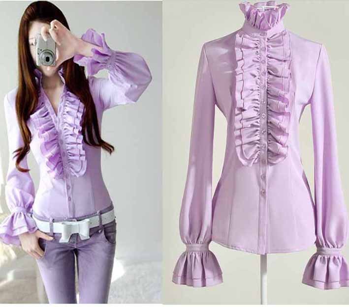 free shipping S-XXL Women OL temperament silm princess sleeve shirt with lotus leaf moq 1pc #ZHL14