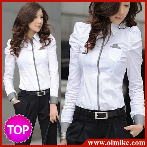 Free shipping Sale autumn winter 2011 new women's designer100% cotton long sleeve dress shirt shirts (S M L XL,white )WTS004