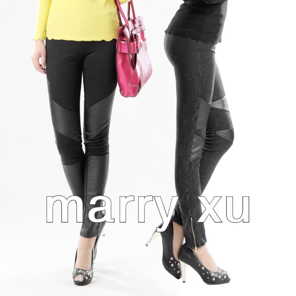 free shipping Sand washed pants with leather sexy and comfortable high waist leggings snow pants