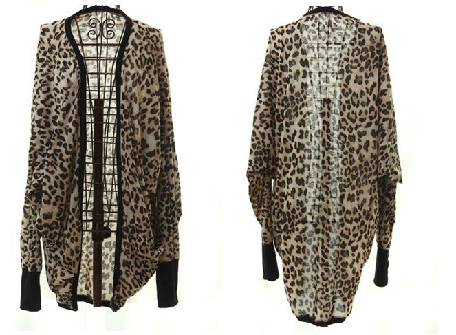 Free shipping Savager h4090 sexy leopard print bordered length sleeve outerwear