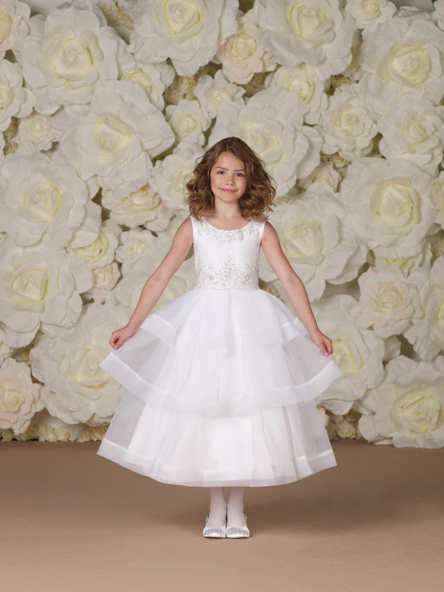 Free shipping!scoop neckline applique tiered organza ankle length white flower girl dresses beautiful wedding party dresses