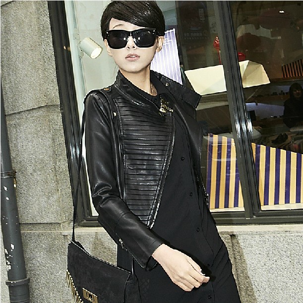 Free shipping Sell like hot cakes Made in China women slim leather jacket coat natural sheepskin leather fashion inclined zipper