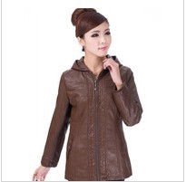 Free shipping Sell like hot cakes new women brand fashion casual leather jacket coat natural sheepskin leather hooded zipper