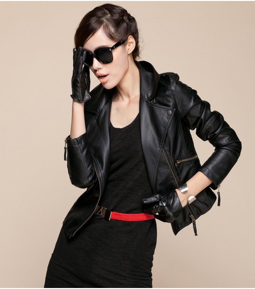 Free shipping Sell like hot cakes western style women fashion leather jacket 100% sheepskin leather lapel slim