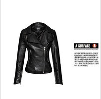 Free shipping Sell like hot cakes western style women fashion leather jacket coat 100% sheepskin leather lapel Inclined zipper