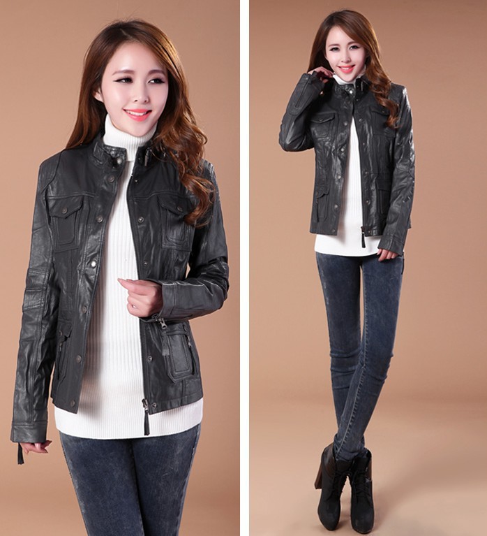 Free shipping Sell like hot cakes women fashion leather jacket coat 100% sheepskin leather short jackets slim