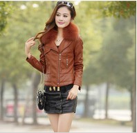 Free shipping Sell like hot cakes women lapel leather jacket 100% sheepskin leather fashion Inclined zipper jacket coat