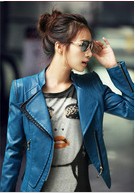 Free shipping Sell like hot cakes women leisure leather jacket coat natural sheepskin leather lapel Inclined zipper slim