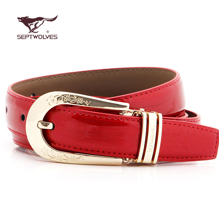 free shipping, SEPTWOLVES red strap female genuine leather fashion all-match belt 1205500