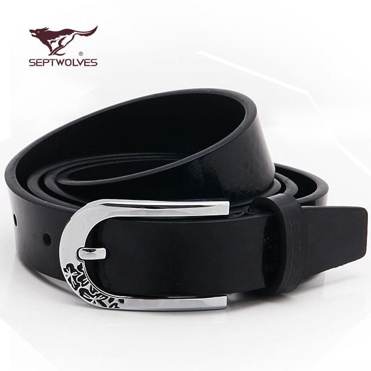 free shipping SEPTWOLVES women's strap genuine leather belt cowhide black commercial casual h7102000