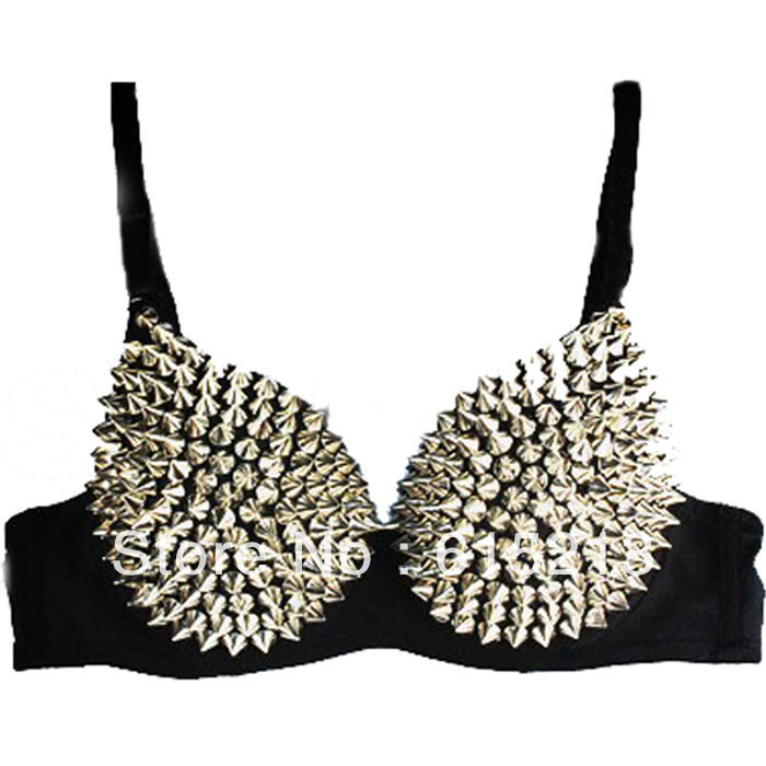 Free shipping  sequin  push up metal stud sexy punk dance Bra