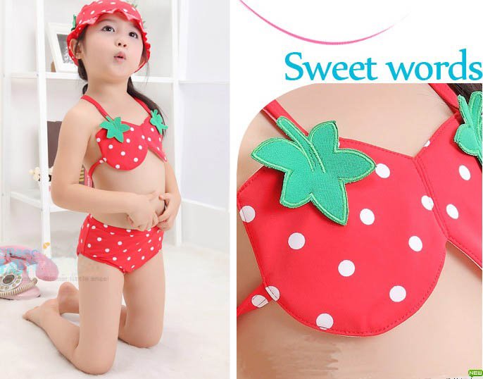 Free Shipping sets/lot strawberry Girl's Swimsuit,Children Swimwear,Kids Beachwear