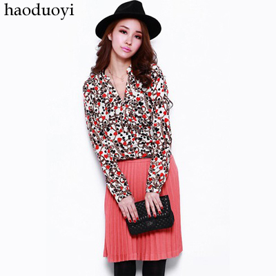Free Shipping sex loose stand collar long-sleeve heart pattern female medium-long shirt 2 full