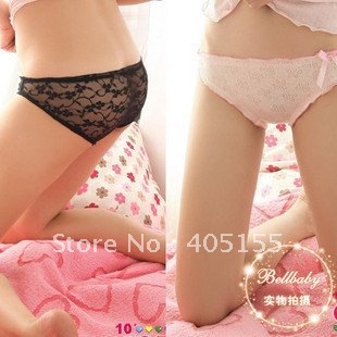 free shipping Sexy bamboo charcoal fiber/cotton/lace underwear bowknot pure color underwear