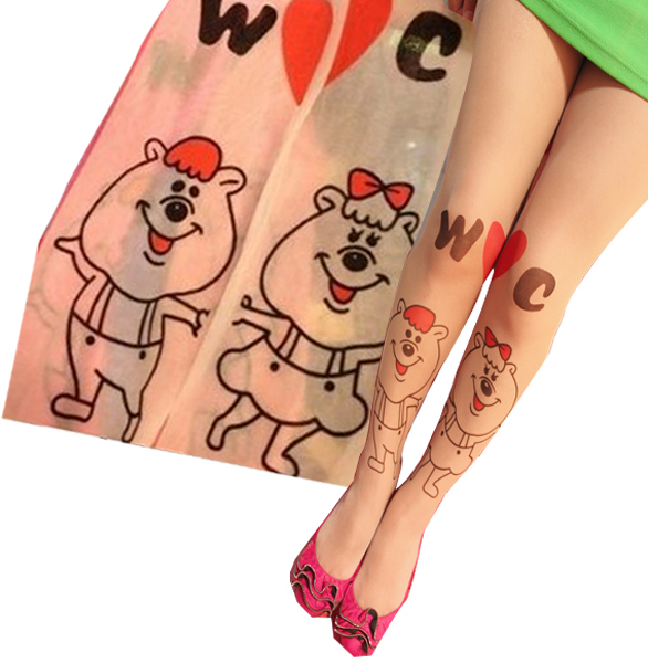 Free Shipping Sexy Bear Love Tattoo Pantyhose Transparent Sock Stockings Tights Leggings