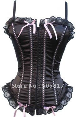 free shipping sexy black boned corset with panty  women strap satin bustier sexy shaper underwear MZ2158