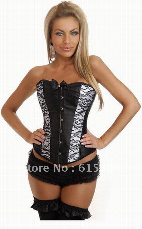 Free shipping!! Sexy Black Burlesque Corsets lace up gothic Strapless Corset + G-string sexy lingerie wholesale