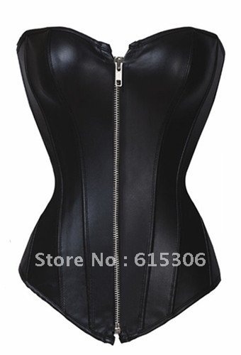 Free shipping Sexy Black Faux Leather  Corset Top Punk Bustier Costume