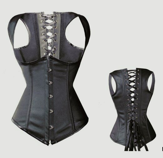 Free shipping!!SEXY BLACK FAUX LEATHER UNDERBUST CORSET WITH STRAPS WAIST CINCHER SMALL - XXL ones throughout