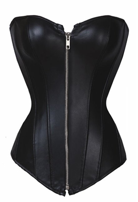 Free shipping Sexy Black Faux Leather Zip Corset Top Punk Bustier Costume S M L XL 2XL