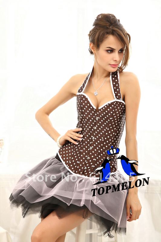 Free shipping Sexy Bustier Corset+G-string set underwear Sexy Lingerie S M L XL Crude Halter dots Shaper royal bra shapewear 993