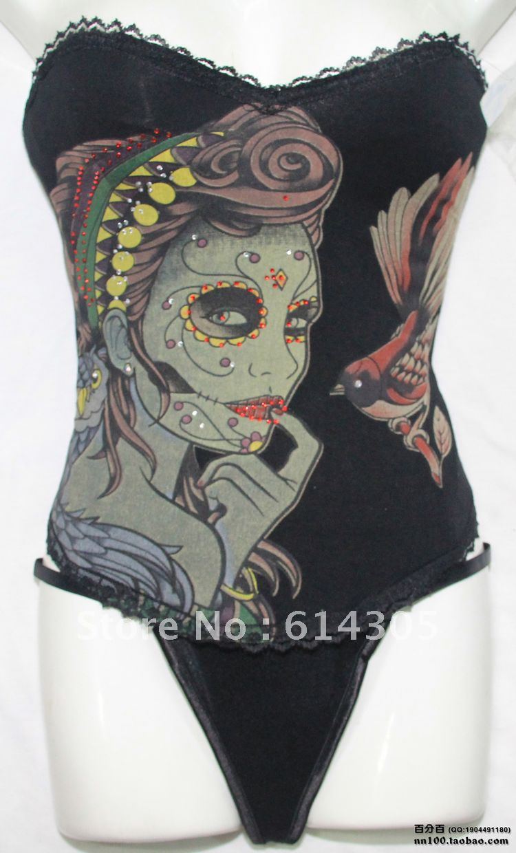 Free shipping Sexy Bustier Corset+G-string set underwear Sexy Lingerie S M L XL Ghost Face Shaper royal bra shapewear 852