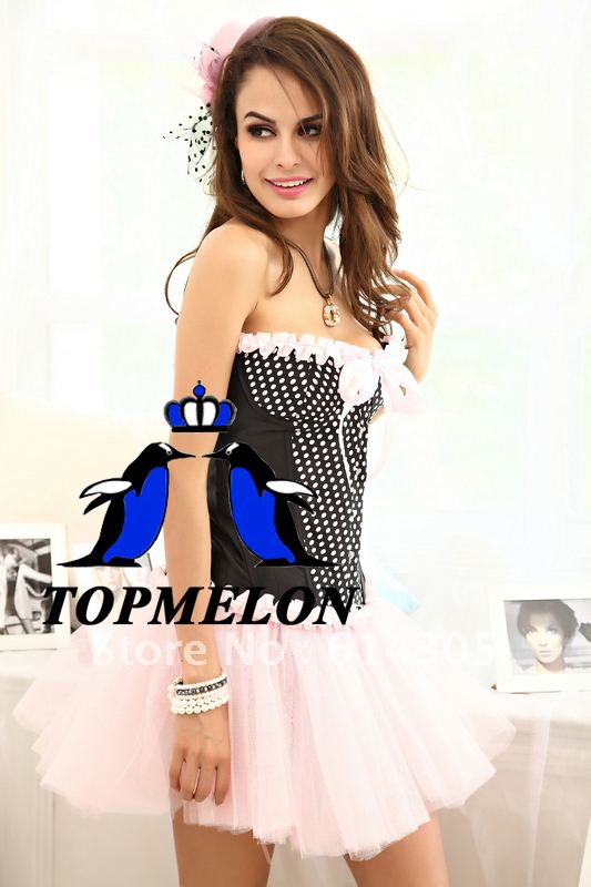 Free shipping Sexy Bustier Corset+G-string set underwear Sexy Lingerie S M L XL small dots Shaper royal bra shapewear 918