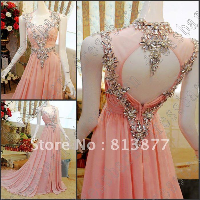 Free shipping Sexy Cap Sleeves Evening dress Crystals pink Evening Party Gowns Prom Dresses New 2013