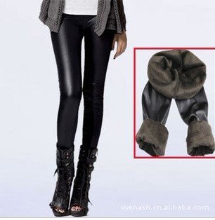 Free shipping sexy double-thick super warm beaver velvet faux leather leggings / pantyhose warm pants