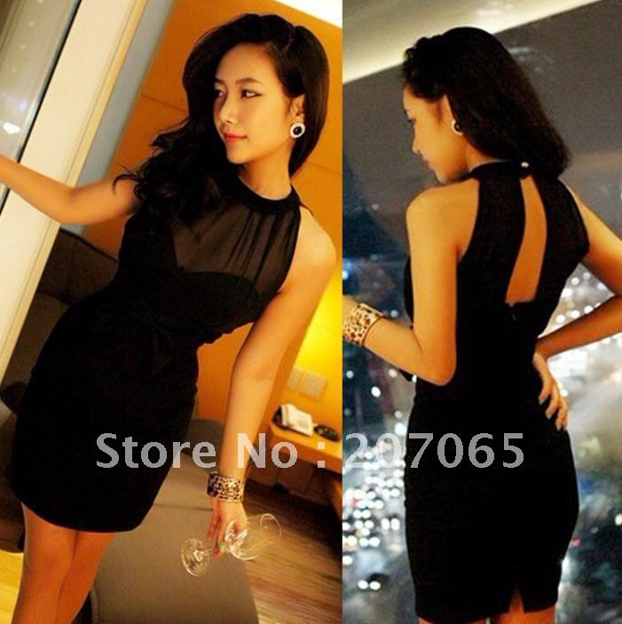 Free shipping sexy halter and backless ladies dress,women dress,black dress