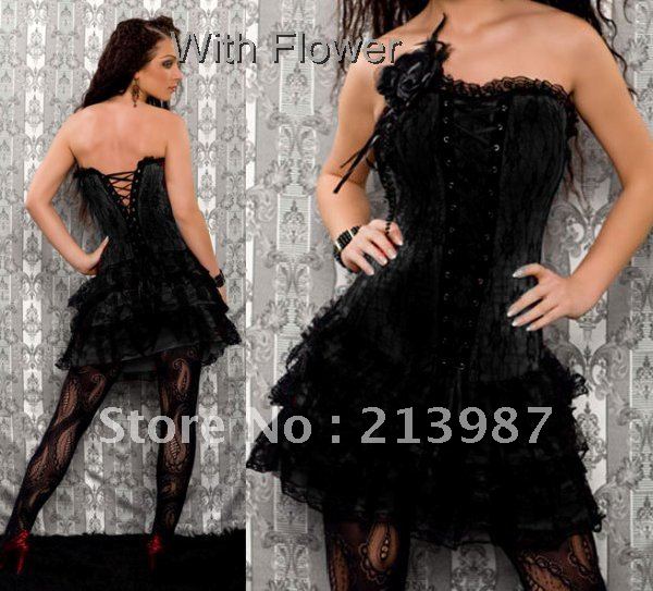 Free shipping! Sexy  lace shaper corset dress royal ribbon small vest piece set with black flower more different color available