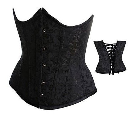 Free Shipping Sexy Lace Up Boned Black Underbust Waist Corset Bustier Outwear+G-string S-2XL