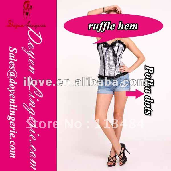 Free Shipping!Sexy Lace Up Overbust Polka Dot Push Up White Satin Bustier Tops DH7108