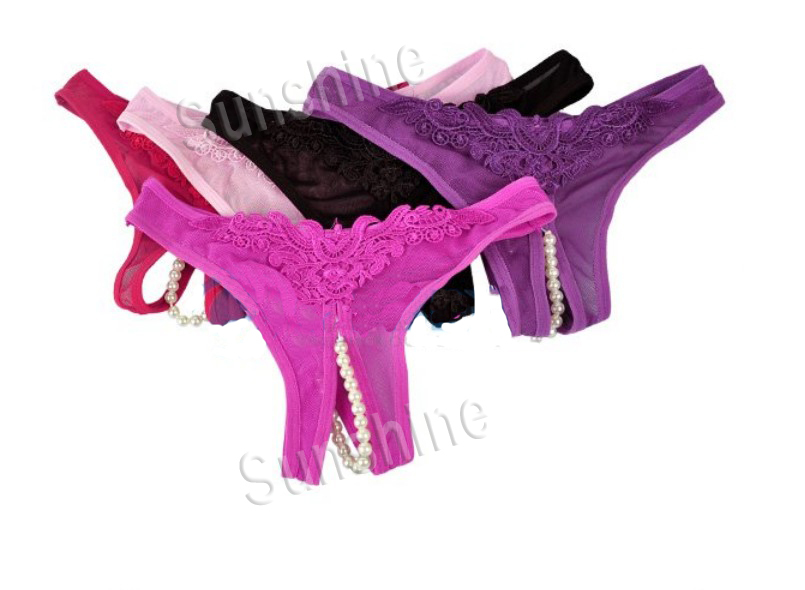 Free Shipping Sexy Ladies Open Crotch Thongs G-string V-string Panties Knickers Underwear Mesh+lace+ Imitation Pearl NK-008