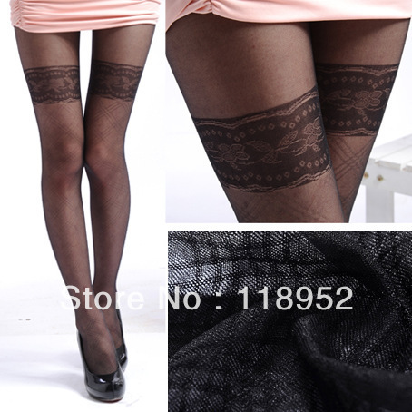 Free shipping  Sexy Lady Women Lace  Soft Tights Fashion Elastic Pantyhose Stockings Black heart jacquard plaid leggings