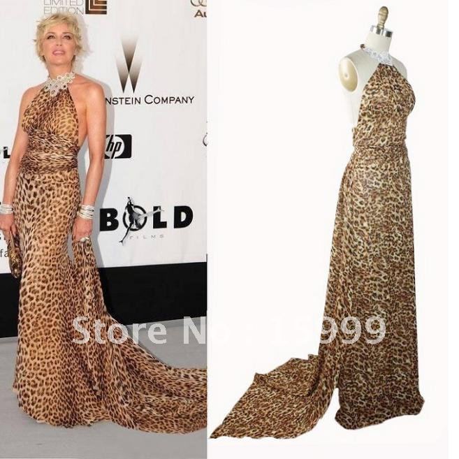 Free Shipping Sexy Leopard Print Celebrity's Halter Evening Women's Dresses JH254
