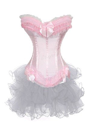 Free shipping! Sexy Lingerie body lift shaper Pink Corset with Bra Cup Bustier+G-String+Mini Skirt