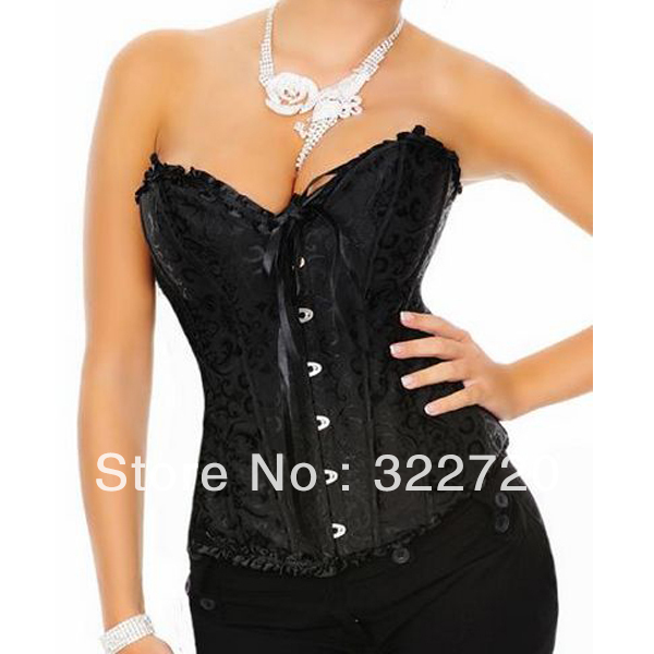 Free Shipping!Sexy Lingerie , Bustiers , Black Satin Embroidered Corset - Plus Size Overbust Corsets 4213Black