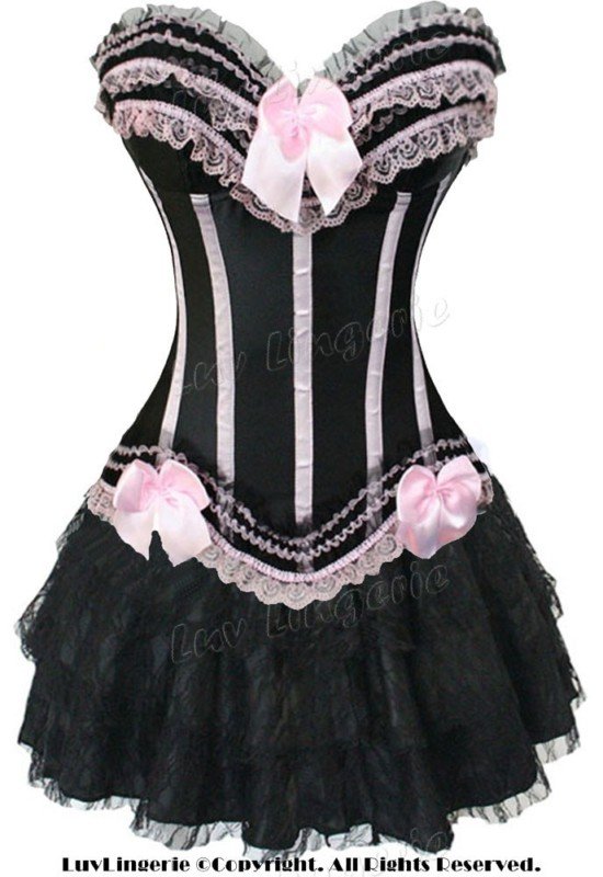 Free shipping! Sexy Lingerie, Corset Bustier with G-String+Mini Skirt